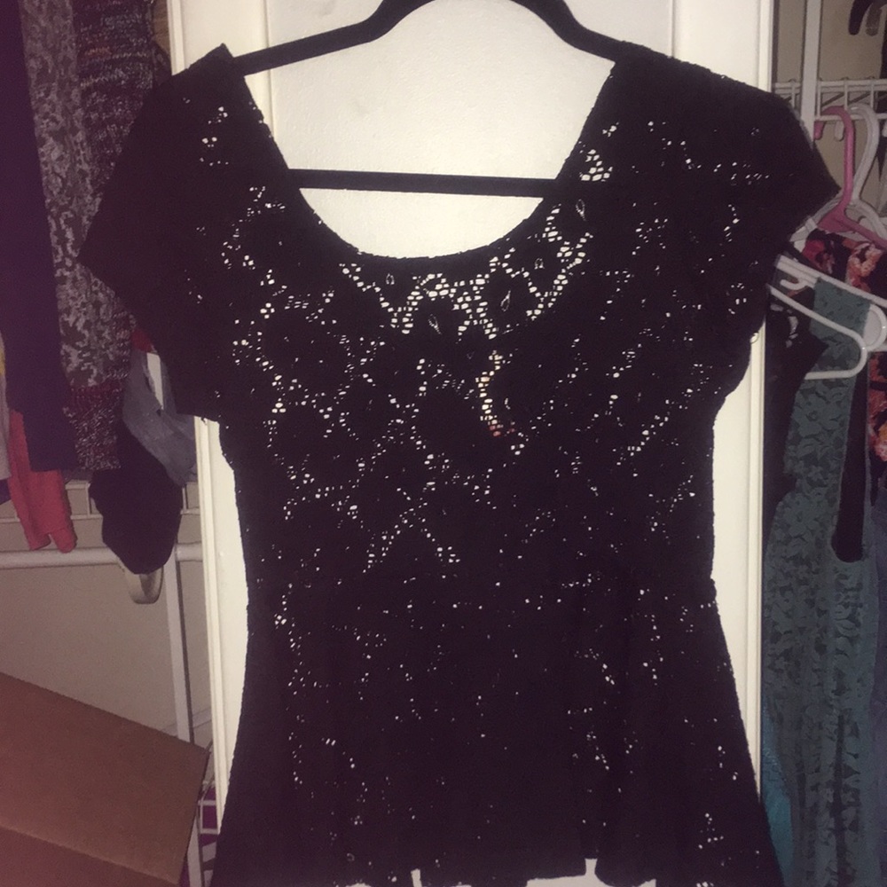 Black Lace boat neck top/over lay